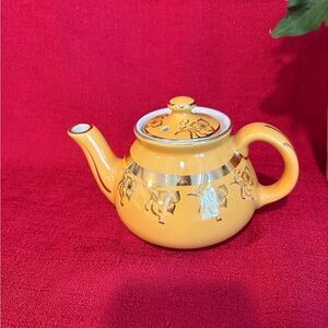 Hall 2 Cup Mustard Yellow Teapot W/Gold Trim.